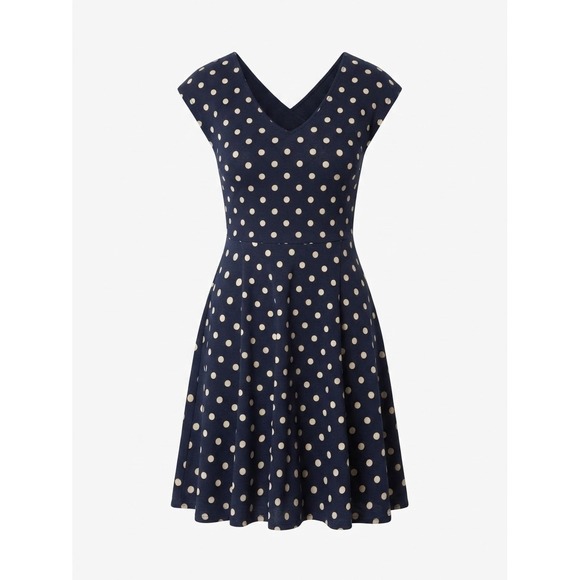 Gilli Dresses & Skirts - Polka Dot Dress Women Size M Navy Blue Skater Cutout Back Good